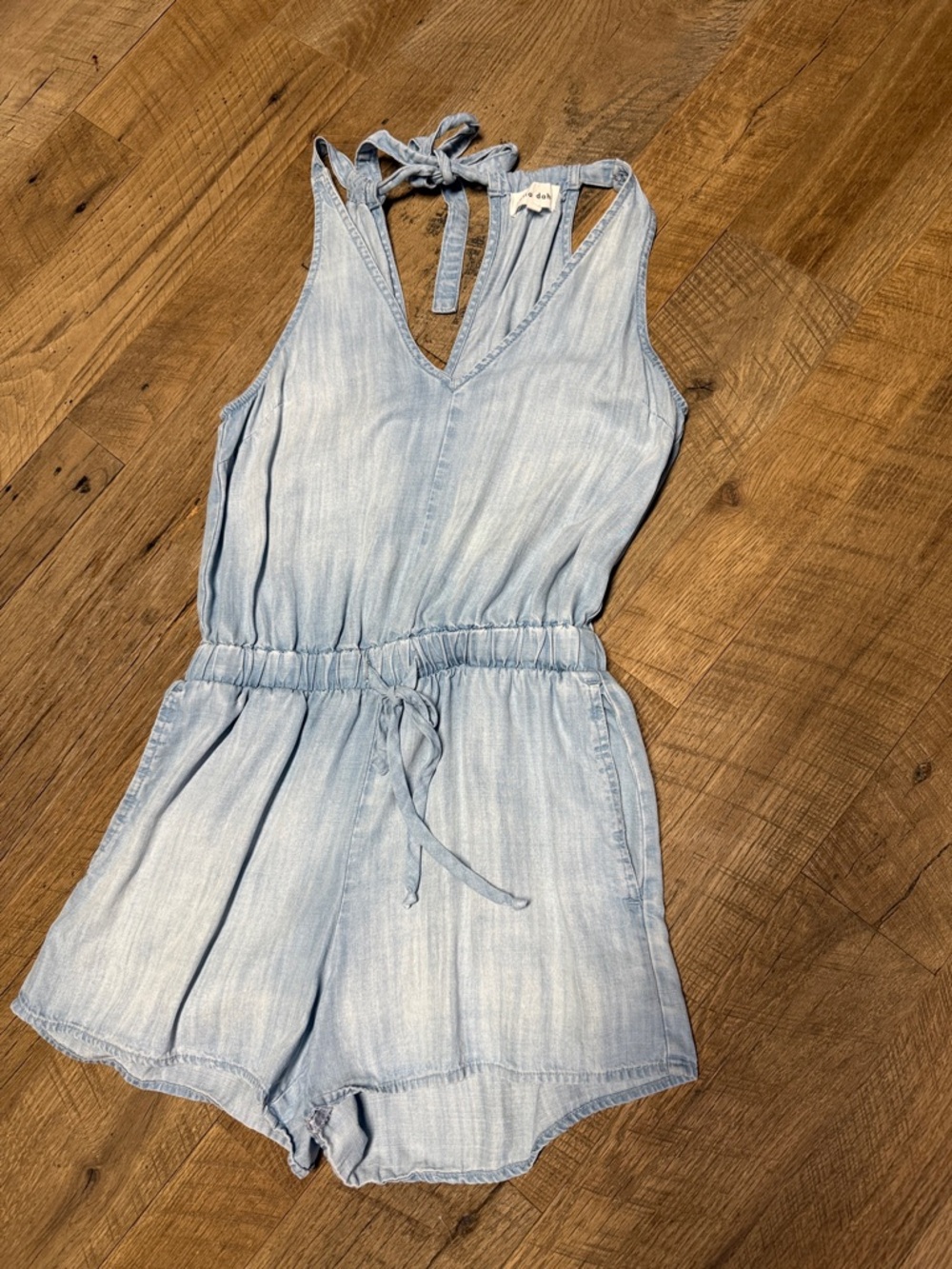 Bella Dahl Light Wash Denim Tie-Neck Romper